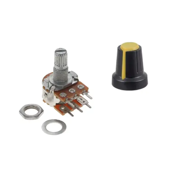 Potenciómetro Lineal Doble B20K con Perilla Knob Amarillo