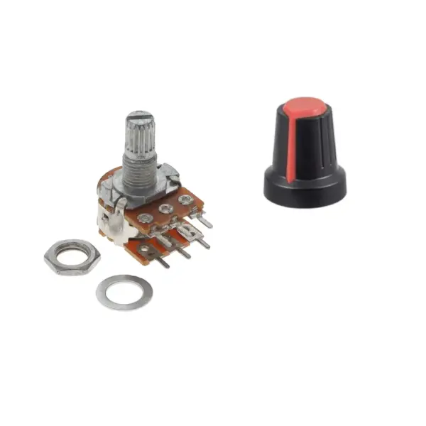 Potenciometro lineal DOBLE B20K + Perilla Knob Rojo