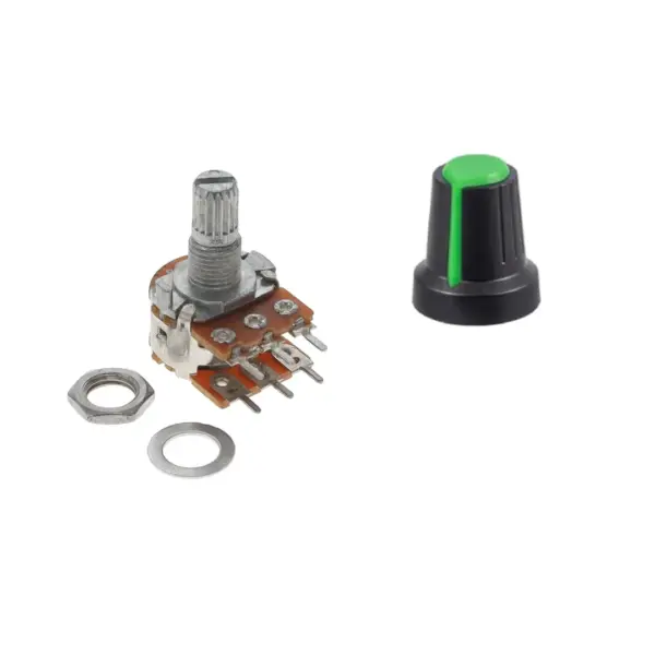 Potenciómetro Lineal Doble B20K con Perilla Knob Verde