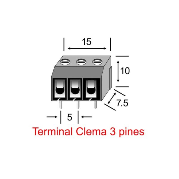Terminal Borna Clema 3 pines AZUL 5mm 300v 16A enlazable 3p - Imagen 3