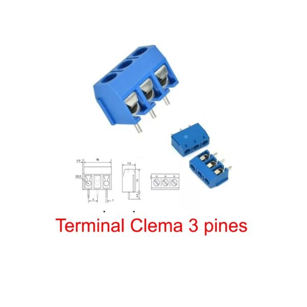 Terminal Borna Clema 3 pines AZUL 5mm 300v 16A enlazable 3p - Imagen 4