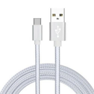 Cable carga rapida Tipo C aluminio nylon trenzado movil tablet 1m plata USB-C