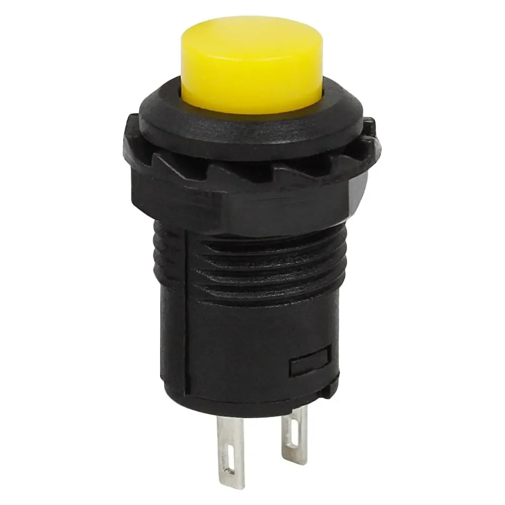 2x Interruttore Rotondo 12mm Giallo – ON/OFF A 2 Posizioni, Da Incasso, Non Illuminato