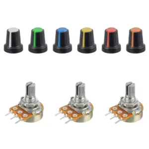 3x Potenciómetro Lineal B1M 1 Mohm 15 mm + 6 Perillas de Colores