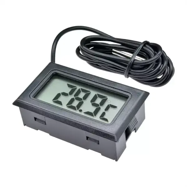 Termómetro Digital LCD con Sonda de 1 m para Acuarios, Congeladores y Exteriores - Negro