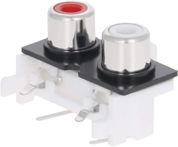 Pack 2x Conector RCA Hembra para Chasis PCB 90º (Rojo/Blanco)