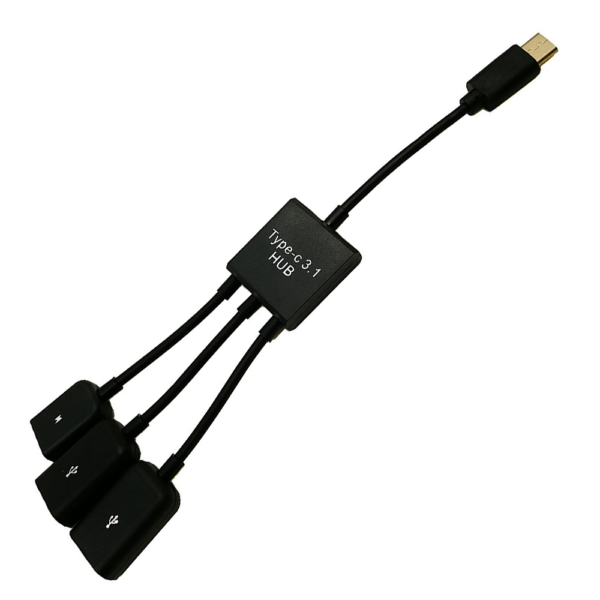 Adaptador Hub USB-C a 2 Puertos USB-A OTG con Alimentación Micro USB