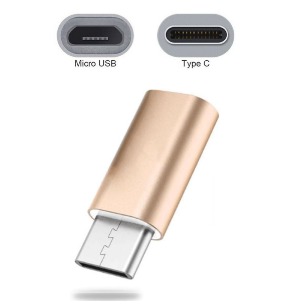 Adaptador USB-C a Micro USB para Carga y Datos Dorado