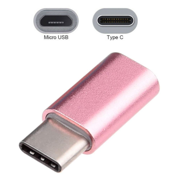Adaptador USB-C a Micro USB para Carga y Datos Rosa