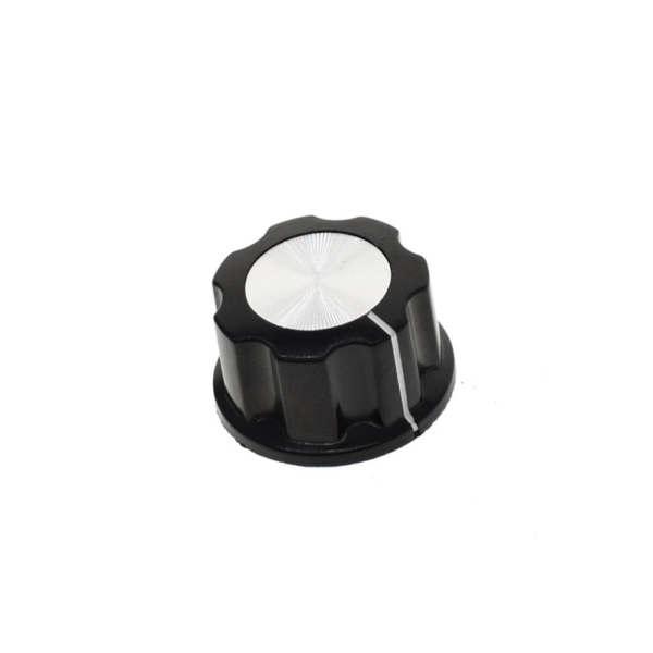 Perilla Potenciómetro MF-A03 27mm para Eje 6.3mm Negro y Plata