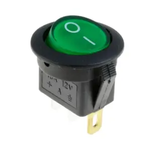 Interruptor Redondo rectangular ON-OFF SPST 20mm con Luz LED Verde 12V 6A 250VAC