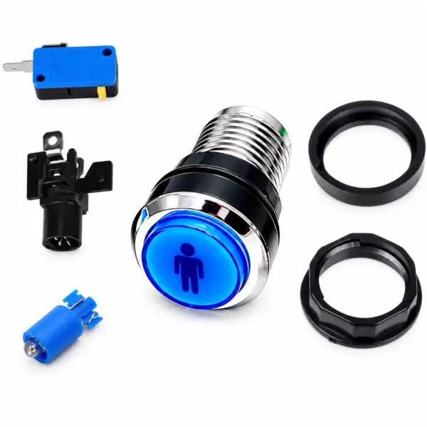 Pulsador Arcade LED Iluminado 33mm Bartop Cromado 1 Player Azul