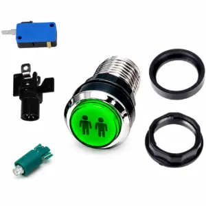 Pulsador Arcade LED Iluminado 33mm Bartop Cromado 2 Player Verde