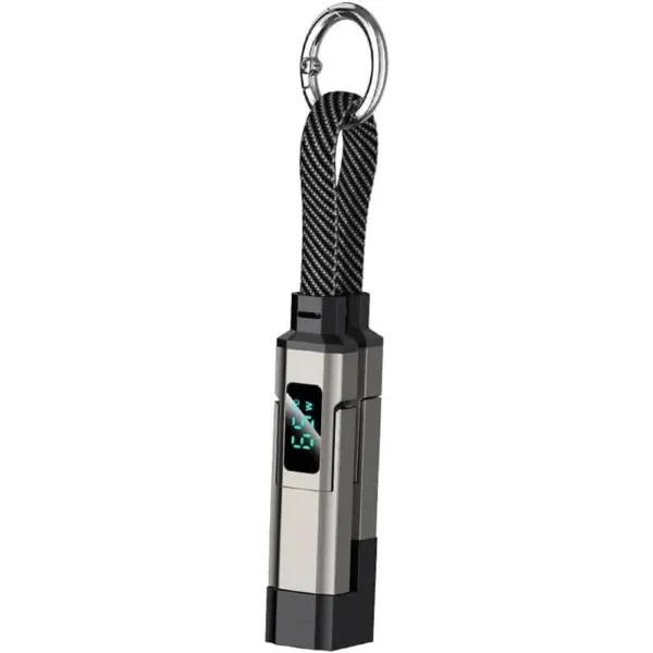 Cable de Carga 4 en 1 USB-C USB-A 65W con Pantalla Digital y Llavero